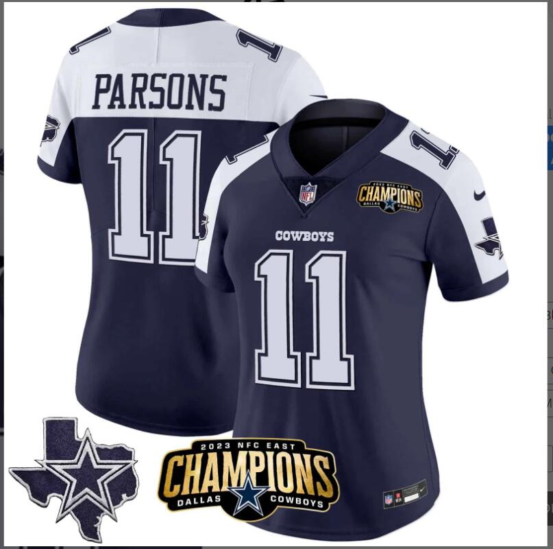 Women Dallas Cowboys  #11 Parsons 2023 NFC East Champions Patch Vapor 2024 NFL blue Nike jerseys